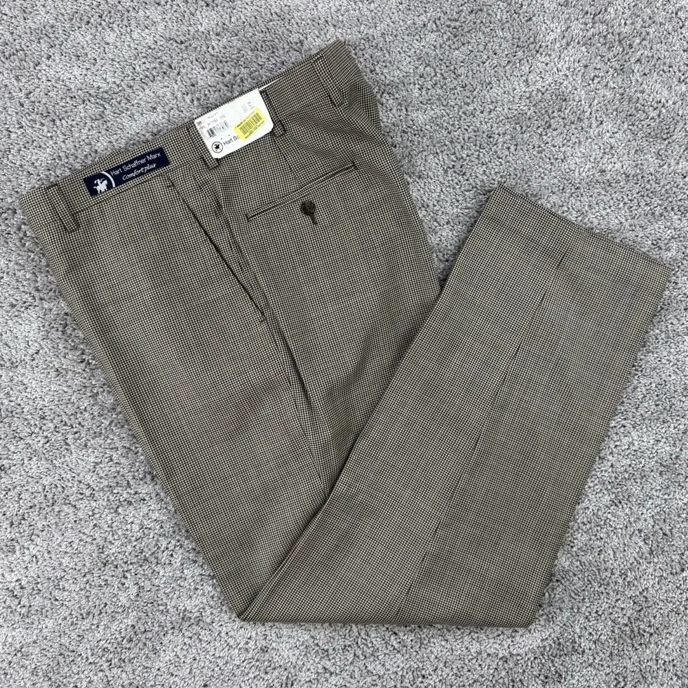 Hart Schaffner Marx Pants Men 38 NWT Comfort Plus 100% Worsted Wool Houndstooth